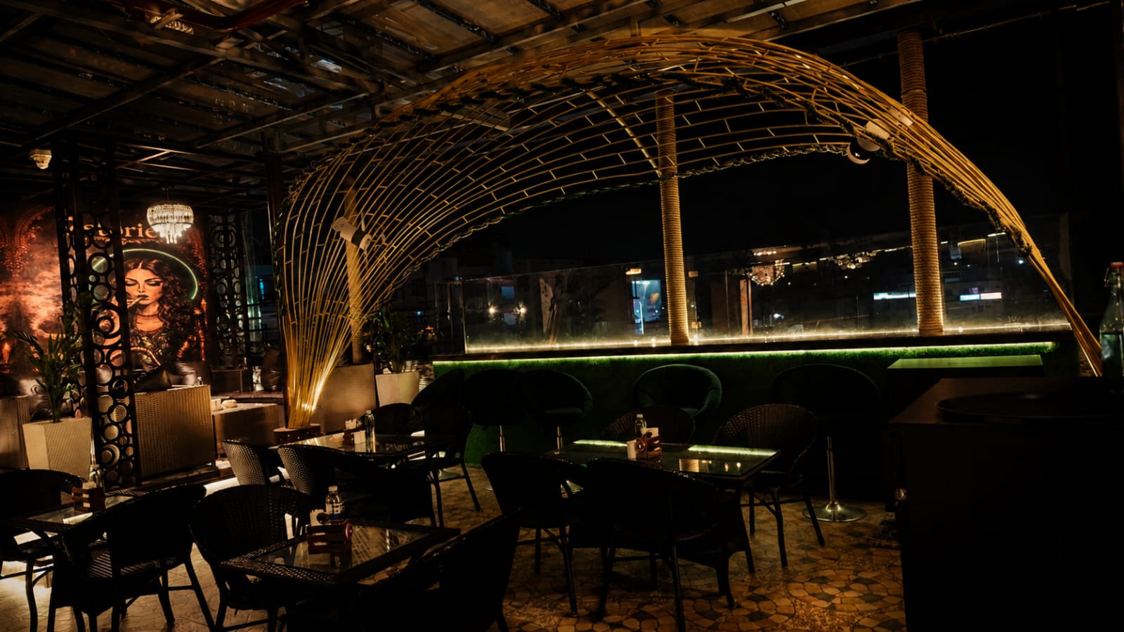 The real open-sky rooftop at 7stories, Kankarbagh, at night